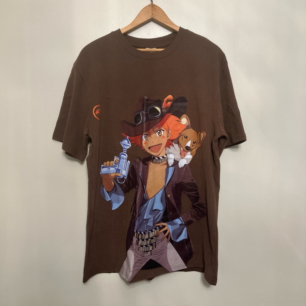 Cowboy Bebop Ein the Corgi Men’s Brown Graphic T-Shirt Anime Size L